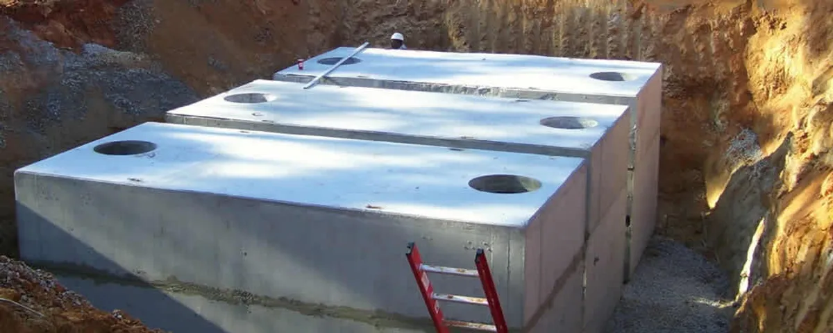 Septic tank installation site with a newly placed concrete tank in Staten Island, NY